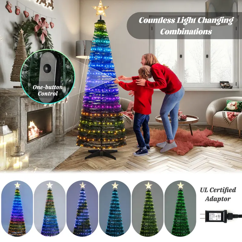 GoPlus Weihnachtsbaum zum Aufstellen, 1,83 m (6 ft), vorgefertigt beleuchtet, zusammenklappbarer Weihnachtsbaum mit 282 RGB-LED-Leuchten