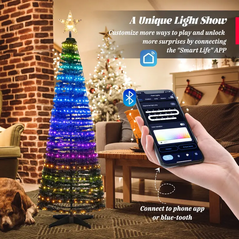 GoPlus Weihnachtsbaum zum Aufstellen, 1,83 m (6 ft), vorgefertigt beleuchtet, zusammenklappbarer Weihnachtsbaum mit 282 RGB-LED-Leuchten