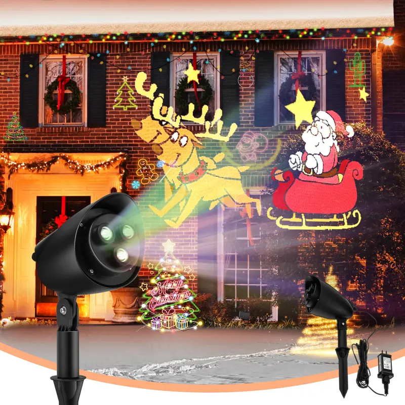 GoPlus Weihnachtsprojektorleuchten für draußen | LED-Weihnachtsmann im Schlitten-Projektionslampe
