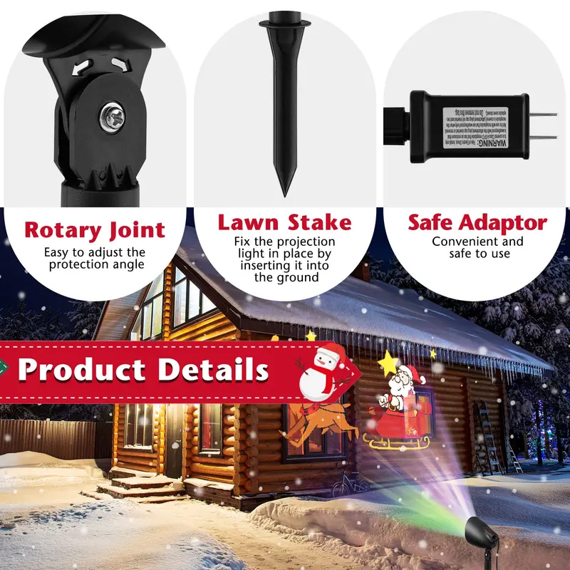 GoPlus Weihnachtsprojektorleuchten für draußen | LED-Weihnachtsmann im Schlitten-Projektionslampe