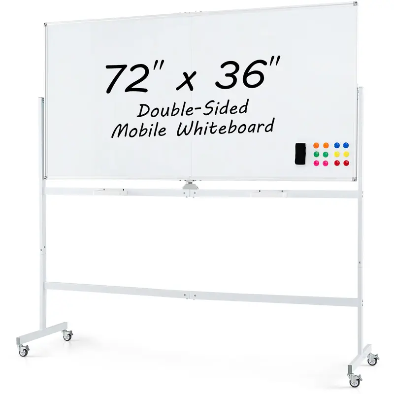 GoPlus Whiteboard auf Rollen, 183 x 91 cm, doppelseitig, magnetisch, trocken abwischbar, mit Ständer und Rahmen aus Aluminiumlegierung