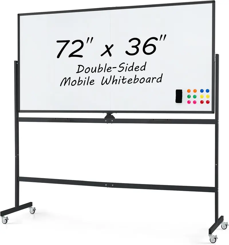 GoPlus Whiteboard auf Rollen, 183 x 91 cm, doppelseitig, magnetisch, trocken abwischbar, mit Ständer und Rahmen aus Aluminiumlegierung