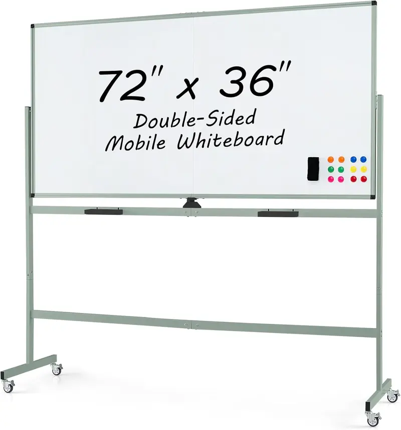 GoPlus Whiteboard auf Rollen, 183 x 91 cm, doppelseitig, magnetisch, trocken abwischbar, mit Ständer und Rahmen aus Aluminiumlegierung