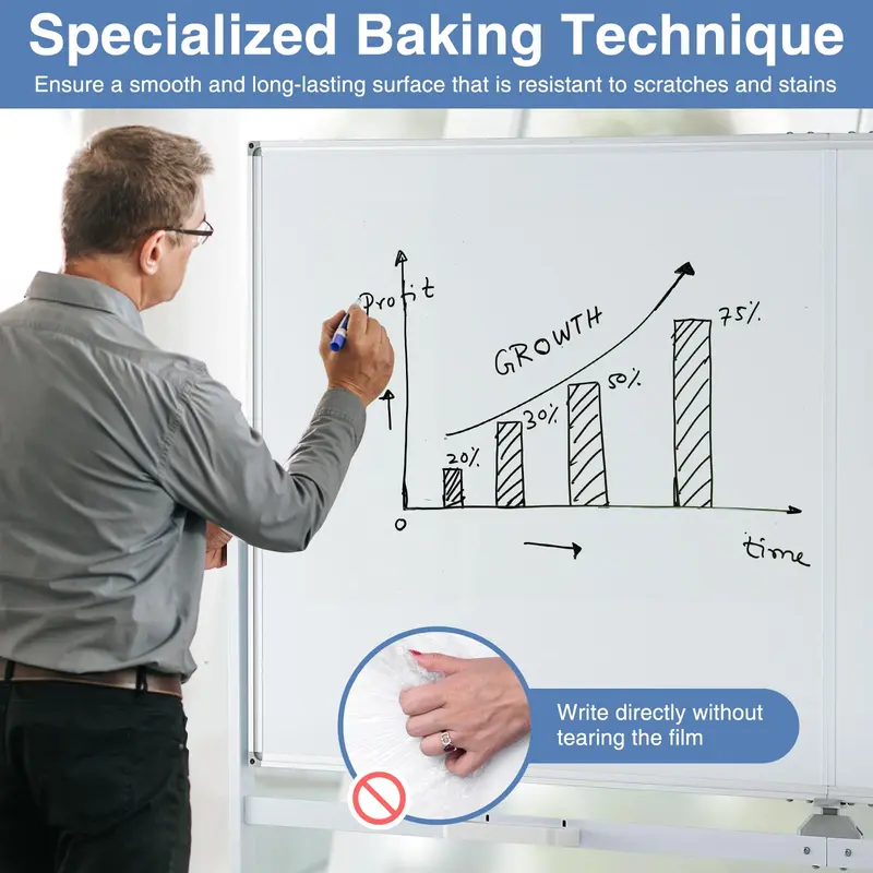 GoPlus Whiteboard auf Rollen, 183 x 91 cm, doppelseitig, magnetisch, trocken abwischbar, mit Ständer und Rahmen aus Aluminiumlegierung