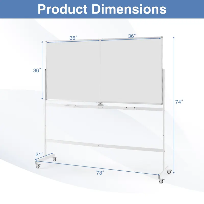 GoPlus Whiteboard auf Rollen, 183 x 91 cm, doppelseitig, magnetisch, trocken abwischbar, mit Ständer und Rahmen aus Aluminiumlegierung