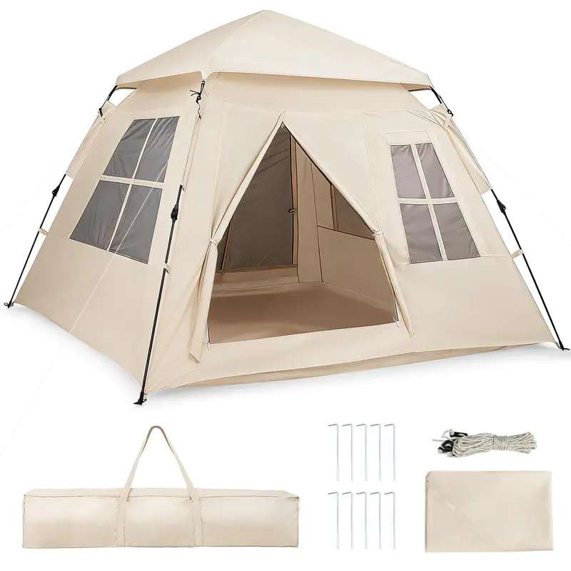 GoPlus-Zelt für 4 Personen zum Campen mit Regenschutz, Netzfenstern, 2 Türen und Tragetasche