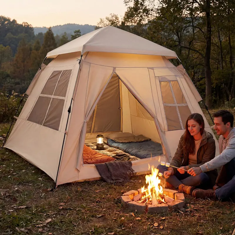 GoPlus-Zelt für 4 Personen zum Campen mit Regenschutz, Netzfenstern, 2 Türen und Tragetasche