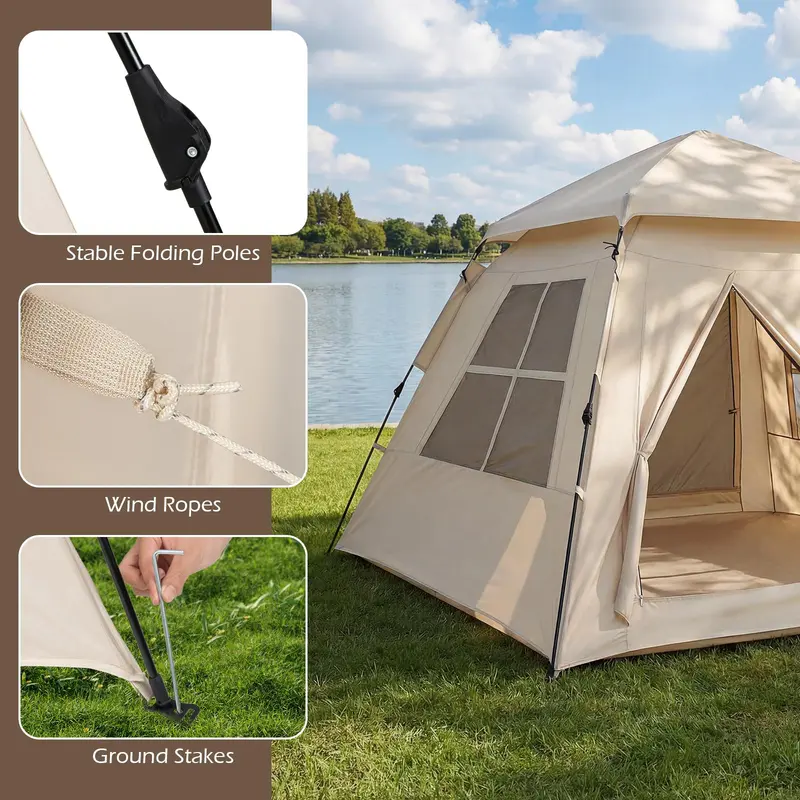 GoPlus-Zelt für 4 Personen zum Campen mit Regenschutz, Netzfenstern, 2 Türen und Tragetasche