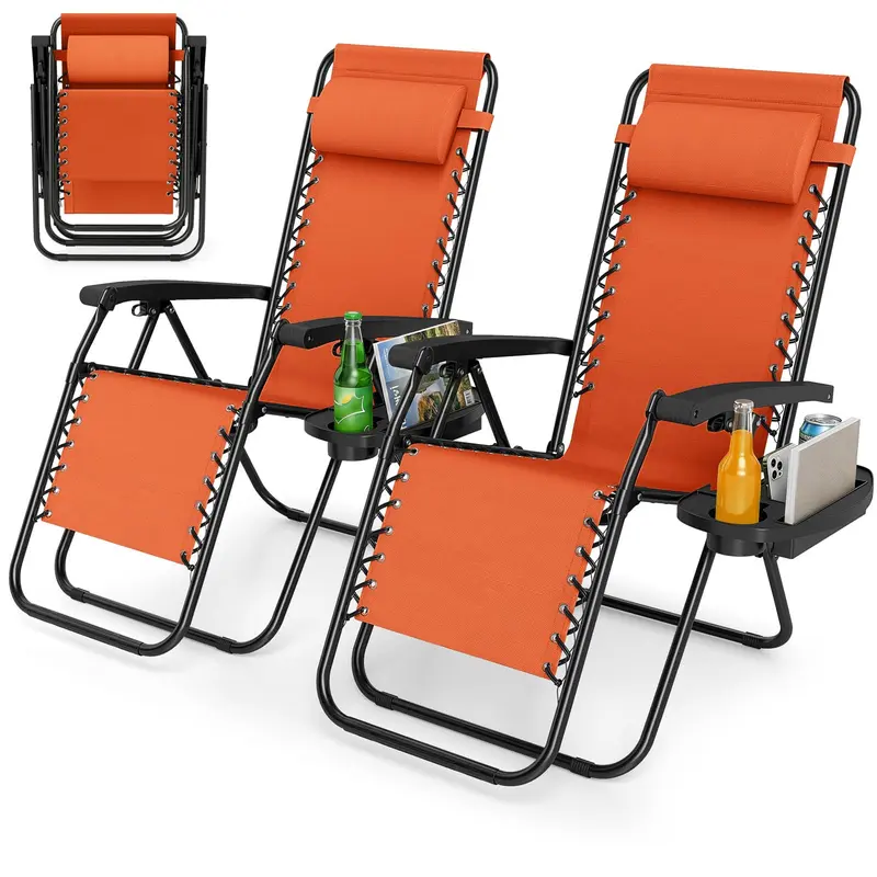 GoPlus Zero-Gravity-Stuhl mit verstellbarer Rückenlehne und Kissen sowie Getränkehalter