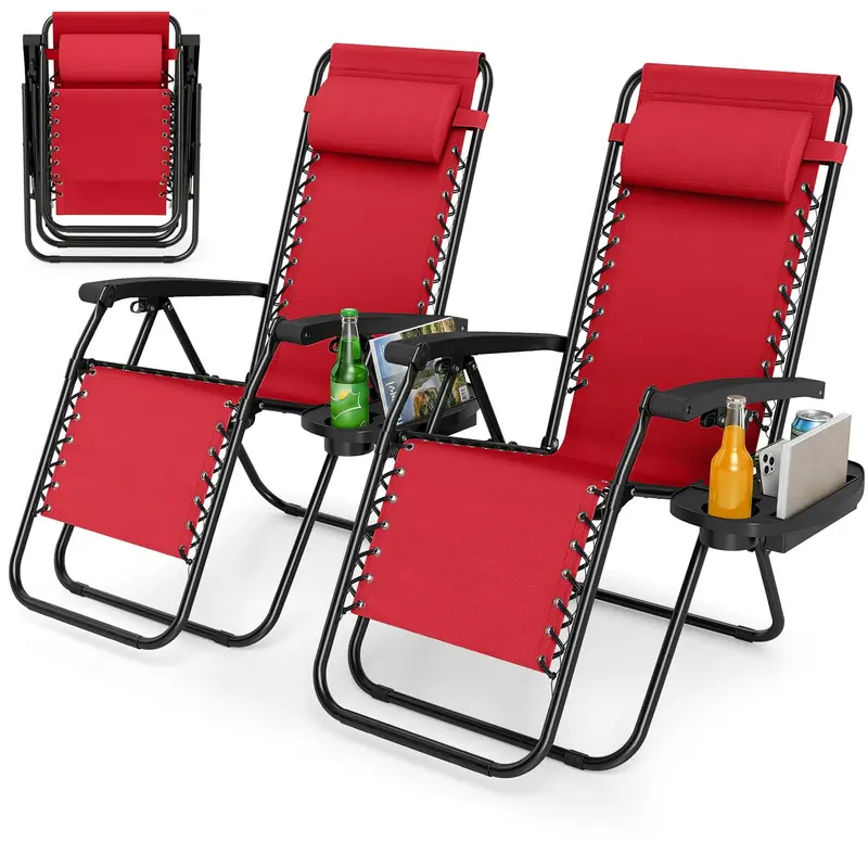 GoPlus Zero-Gravity-Stuhl mit verstellbarer Rückenlehne und Kissen sowie Getränkehalter