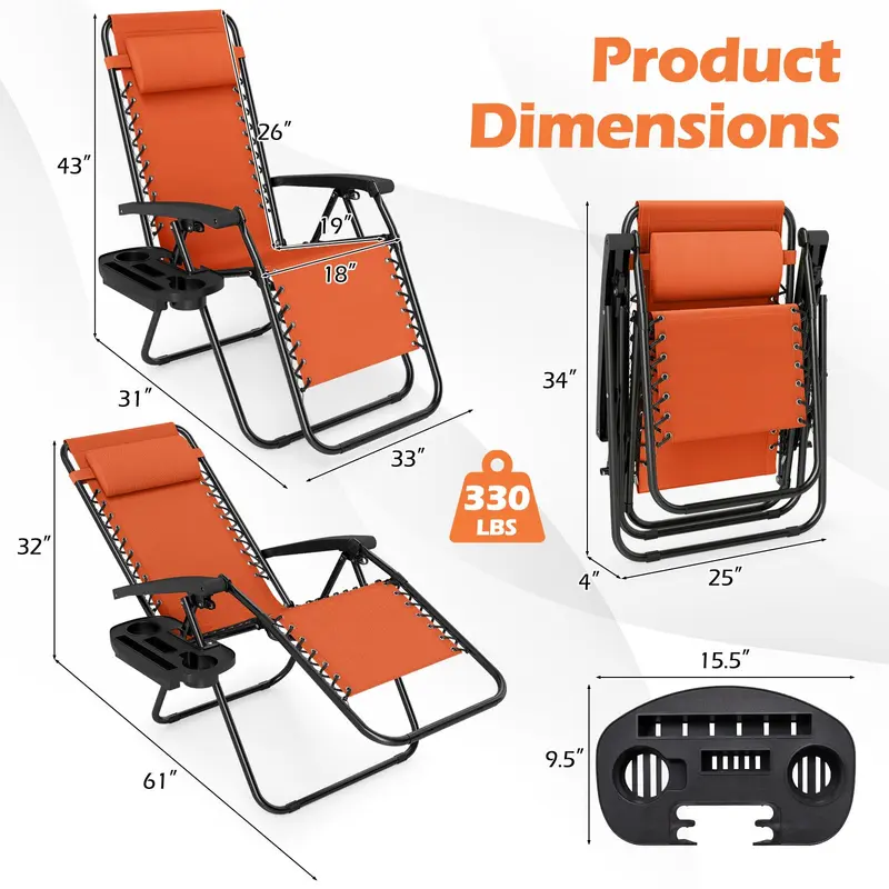 GoPlus Zero-Gravity-Stuhl mit verstellbarer Rückenlehne und Kissen sowie Getränkehalter