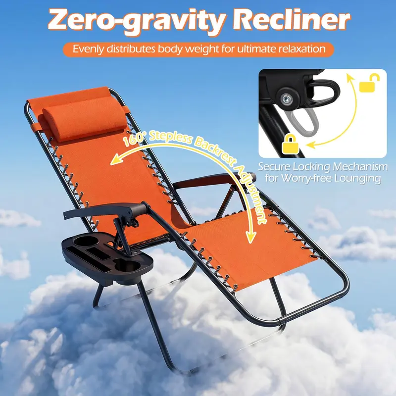 GoPlus Zero-Gravity-Stuhl mit verstellbarer Rückenlehne und Kissen sowie Getränkehalter