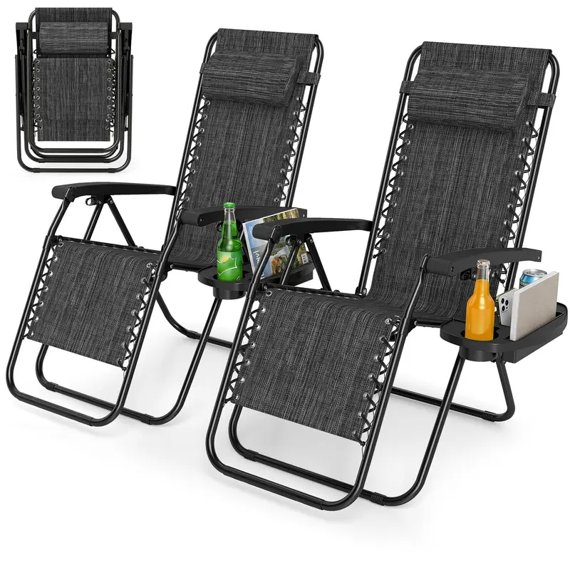 GoPlus Zero-Gravity-Stuhl mit verstellbarer Rückenlehne und Kissen sowie Getränkehalter