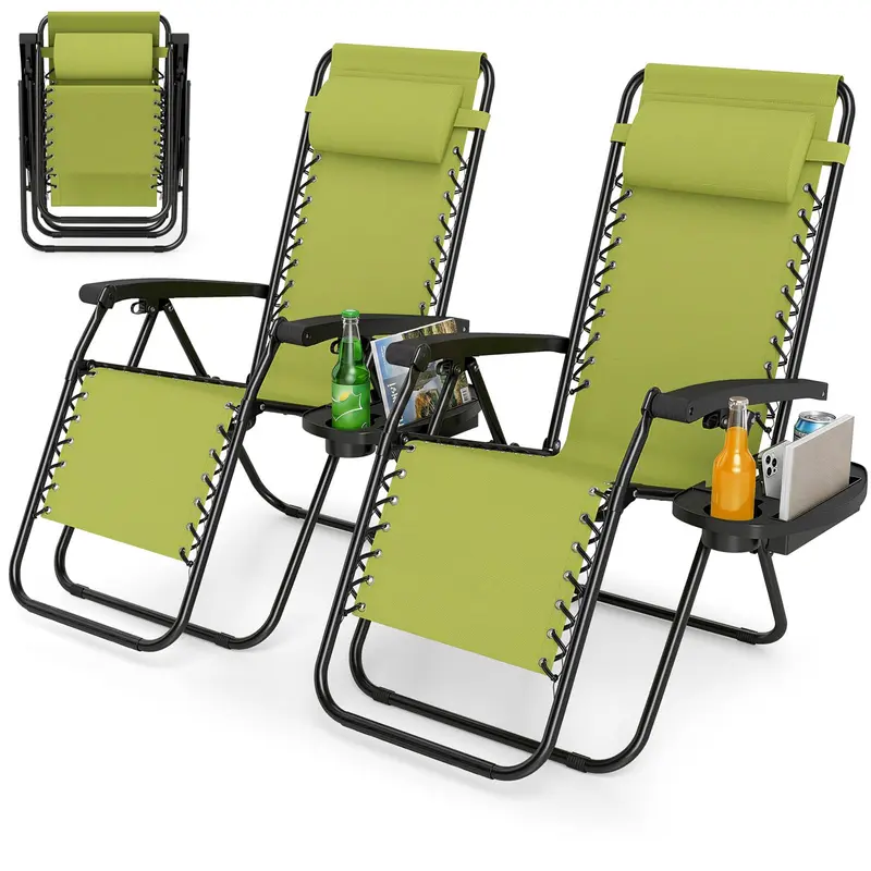 GoPlus Zero-Gravity-Stuhl mit verstellbarer Rückenlehne und Kissen sowie Getränkehalter