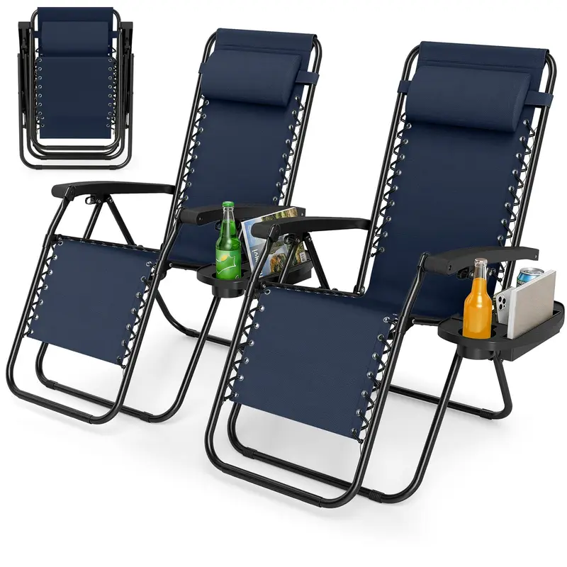 GoPlus Zero-Gravity-Stuhl mit verstellbarer Rückenlehne und Kissen sowie Getränkehalter