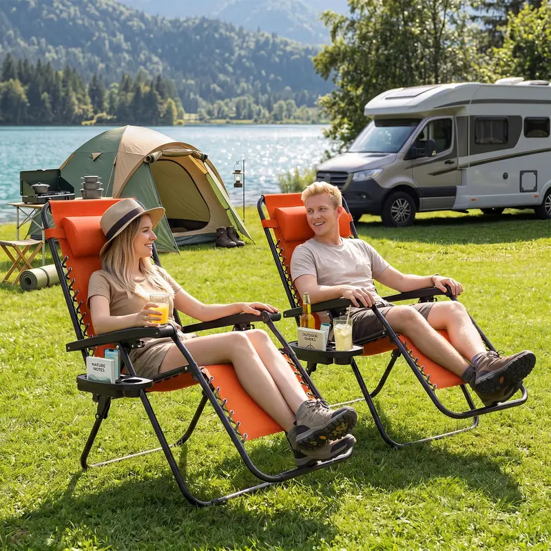 GoPlus Zero-Gravity-Stuhl mit verstellbarer Rückenlehne und Kissen sowie Getränkehalter