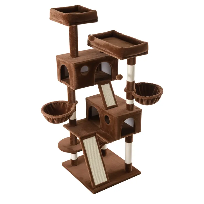 Großer Indoor-Katzenbaum mit samtweichen Liegeflächen und Kratzstangen