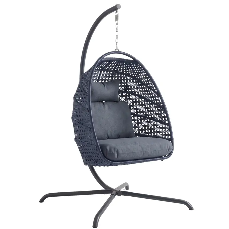 Hängender Ei-Sessel mit Gestell für Terrasse und Garten – Rattan-Hängesessel mit 160 kg Tragkraft 2