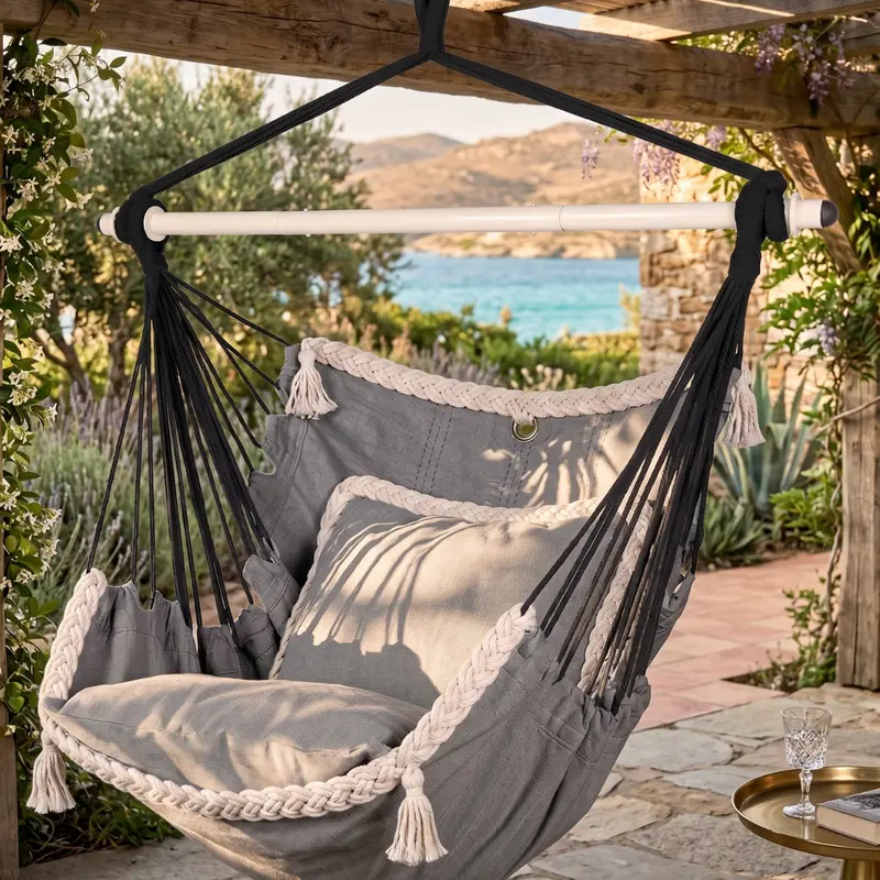 Hängender Hängesessel mit Kissen für Terrasse und Garten