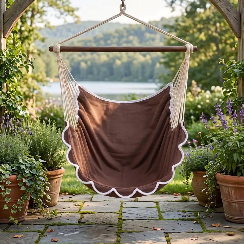 Hängesessel aus Canvas mit Stahlstange für Terrasse und Garten