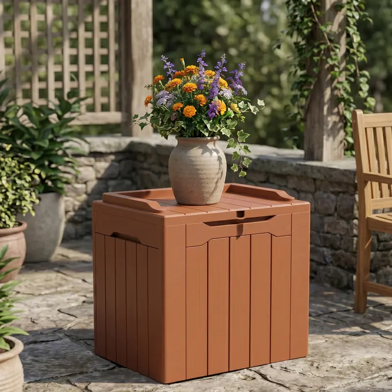 Harz-Patio-Deck-Aufbewahrungsbox mit 117,3 L Innenvolumen und verriegelbarem Deckel