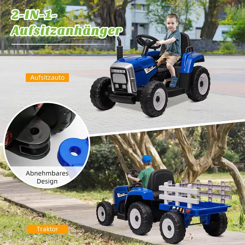 HAUSPROFI 12-V-3-Gang-Kinder-Elektroauto mit Anhänger, elektrischer Traktor mit 2 Fahrmodi, 2,4-G-Fernbedienung, LED-Beleuchtung, Bluetooth, Musikfunktion, USB-Anschluss – Elektrischer Kindertraktor ab 3 Jahren, grün 2