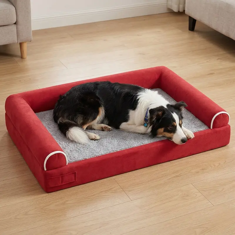 Haustierbett mit weicher Fleece-Oberfläche und dreiseitigem Bolster-Rand