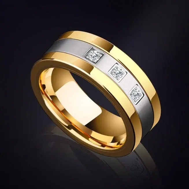 Herren-Ring aus Wolfram mit drei Zirkonia-Steinen