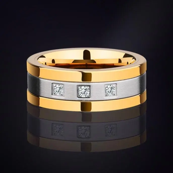 Herren-Ring aus Wolfram mit drei Zirkonia-Steinen 2