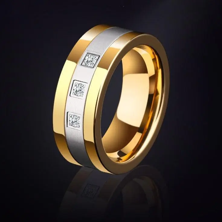 Herren-Ring aus Wolfram mit drei Zirkonia-Steinen