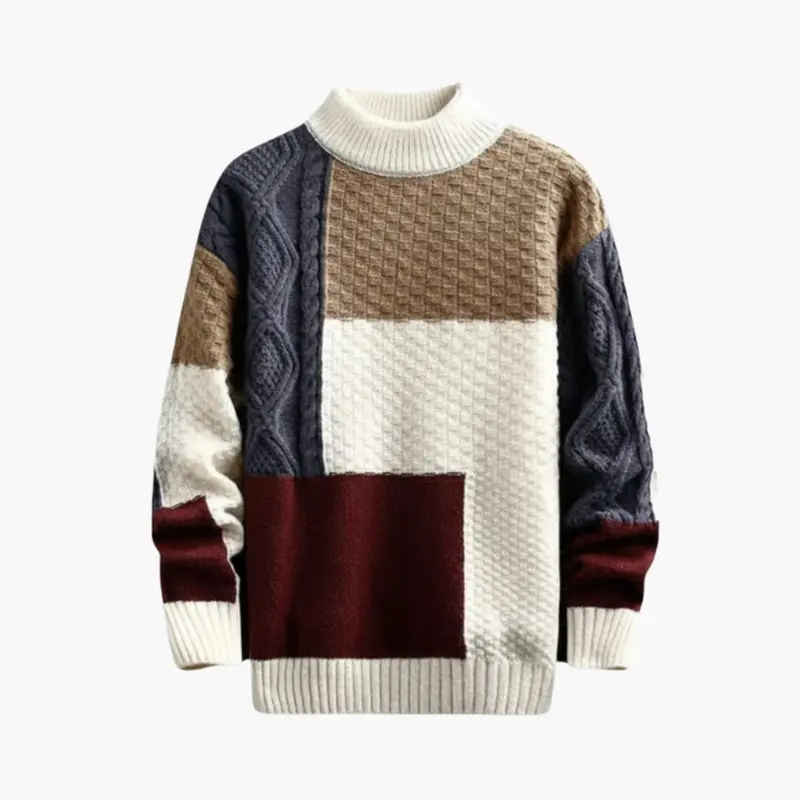 Herren-Strickpullover im Patchwork-Stil – strukturiert