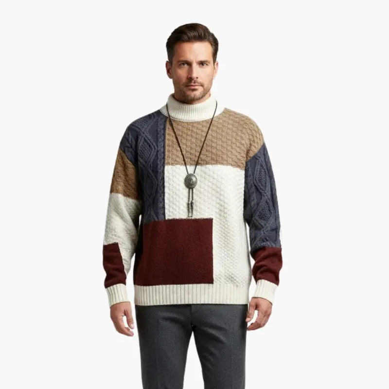 Herren-Strickpullover im Patchwork-Stil – strukturiert