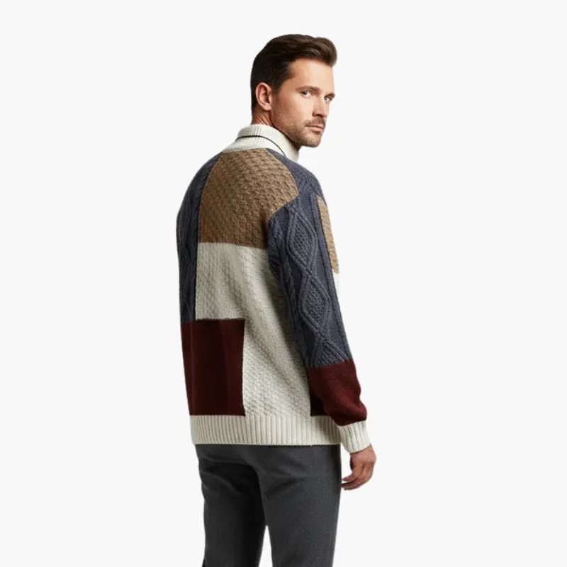 Herren-Strickpullover im Patchwork-Stil – strukturiert
