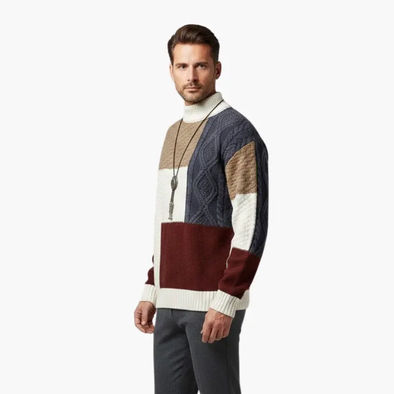 Herren-Strickpullover im Patchwork-Stil – strukturiert