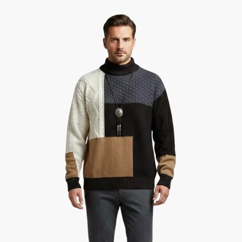 Herren-Strickpullover im Patchwork-Stil – strukturiert