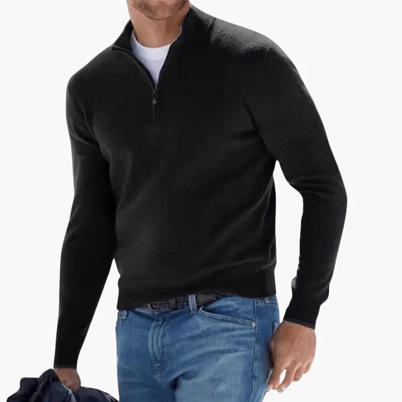 Herren-Zip-Neck-Strickpullover – strukturiert