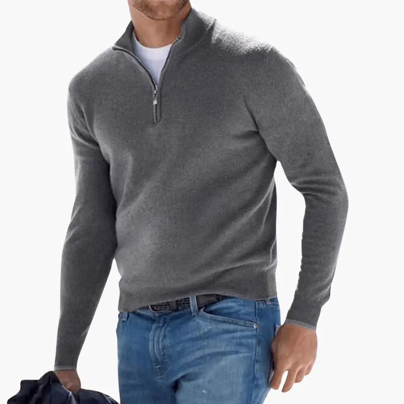 Herren-Zip-Neck-Strickpullover – strukturiert