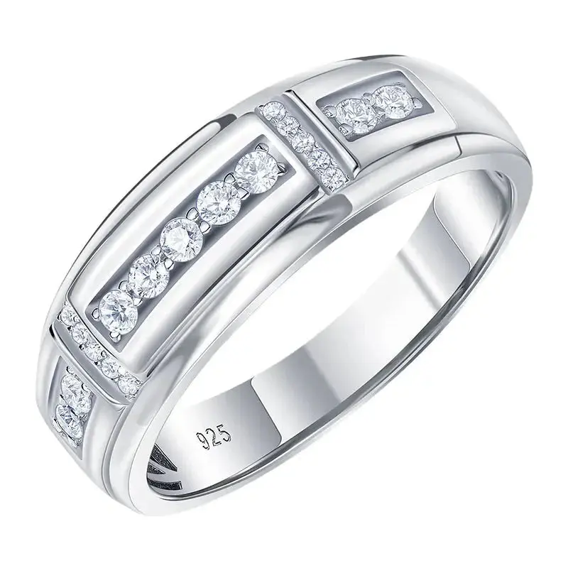 Herrenring aus elegantem Sterlingsilber mit vollständig besetztem Moissanit