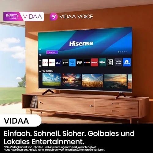 Hisense 43E6NT, 108 cm (43 Zoll) Fernseher, 4K-UHD-Smart-TV, Precision Colour, HDR, Dolby Vision, 60 Hz, Dreifach-Tuner (DVB-C/S/S2/T/T2), WLAN, HDMI 2.1, Bluetooth, integrierter Alexa-Assistent, Schwarz, [2024]