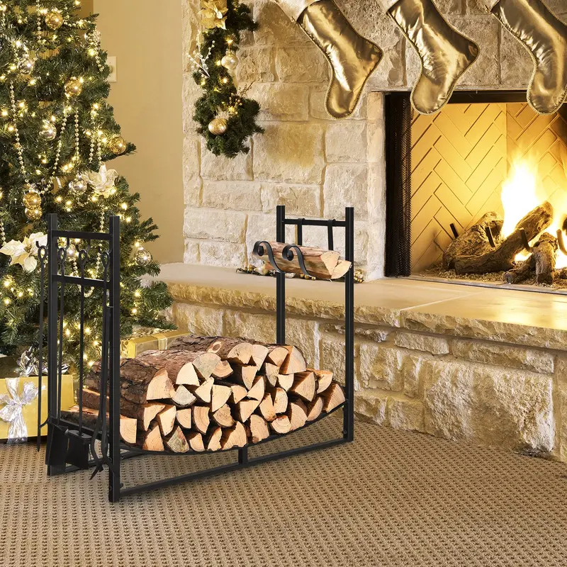 Holzstapelgestell mit Werkzeugset, 91 cm / 76 cm, Kaminholzhalter