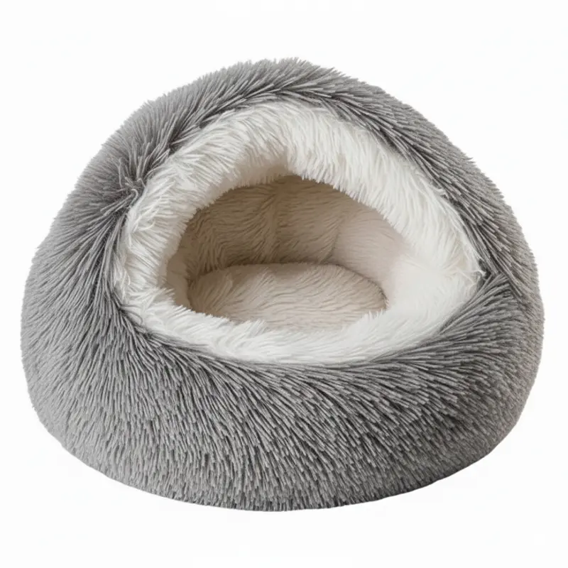 Hooded Plush Cave Pet Bed mit abnehmbarem Kissen und rutschfestem Boden 2
