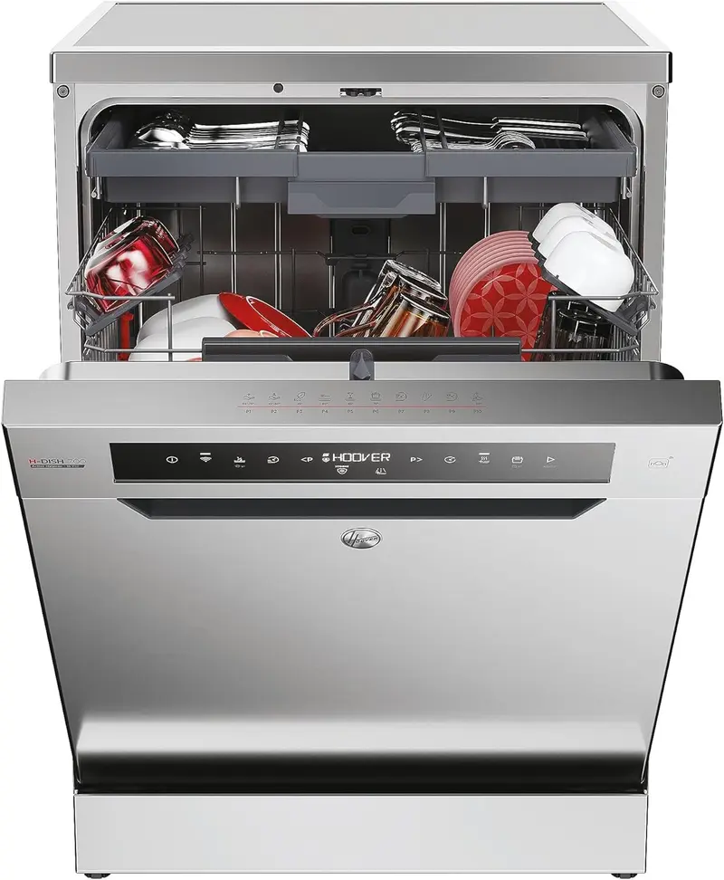 Hoover HF 4C6F0PW Geschirrspüler; 14 Maßgedecke; freistehend, 60 cm breit; Energieeffizienzklasse C; intelligente Steuerung per WLAN und Bluetooth-Technologie
