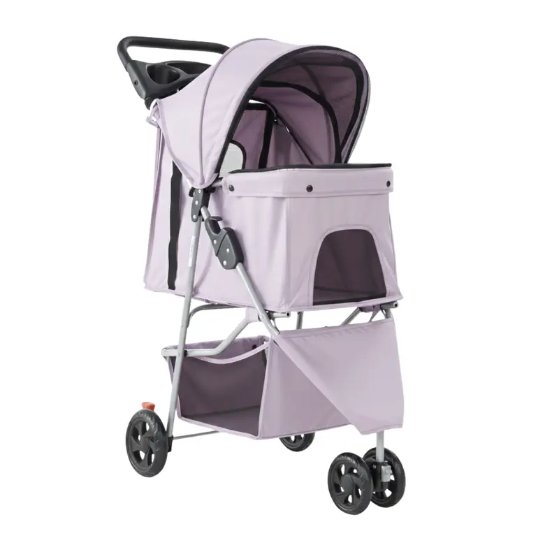 Hund- und Katzen-Kinderwagen mit klappbarem Gestell, Sonnendach und Aufbewahrungsnetz 2