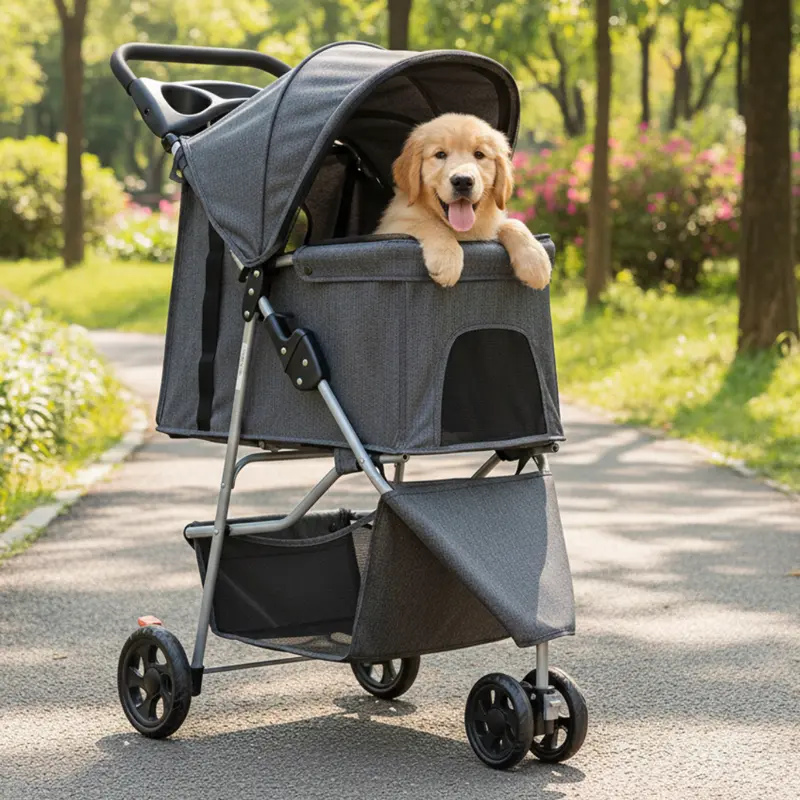 Hund- und Katzen-Kinderwagen mit klappbarem Gestell, Sonnendach und Aufbewahrungsnetz