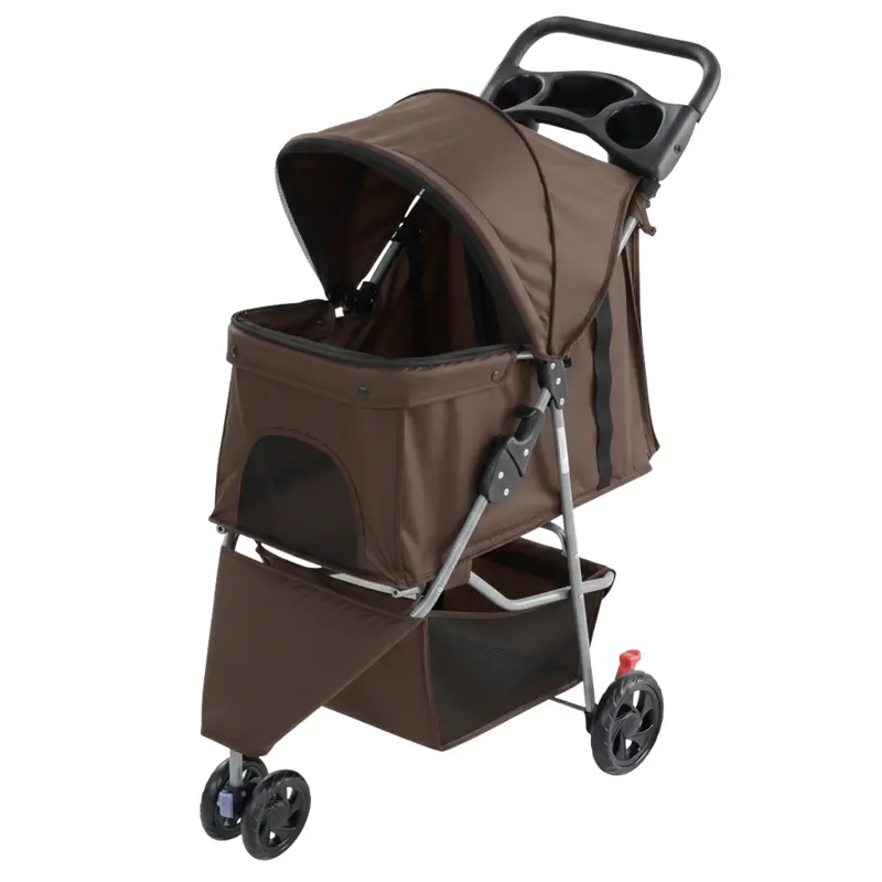 Hund- und Katzen-Kinderwagen mit Netzverdeck, Ablagekorb und Getränkehalter