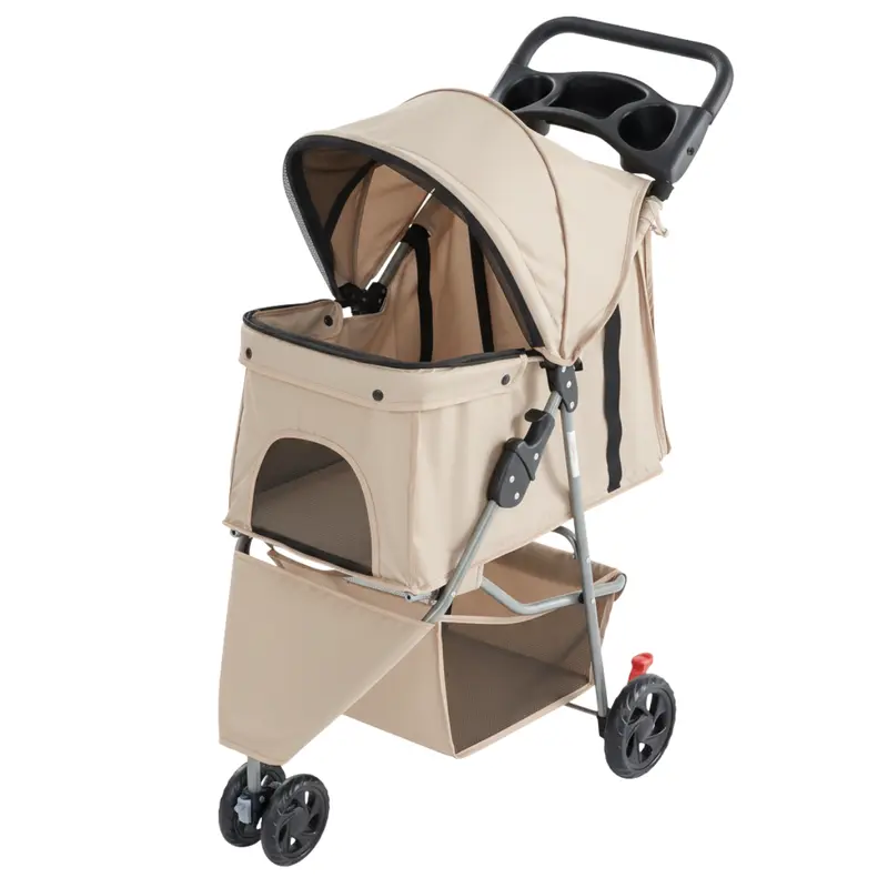 Hund- und Katzen-Kinderwagen mit Netzverdeck, Ablagekorb und Getränkehalter 2