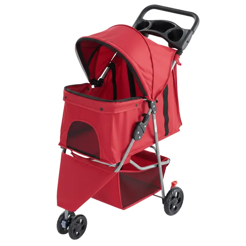 Hund- und Katzen-Kinderwagen mit Netzverdeck, Ablagekorb und Getränkehalter