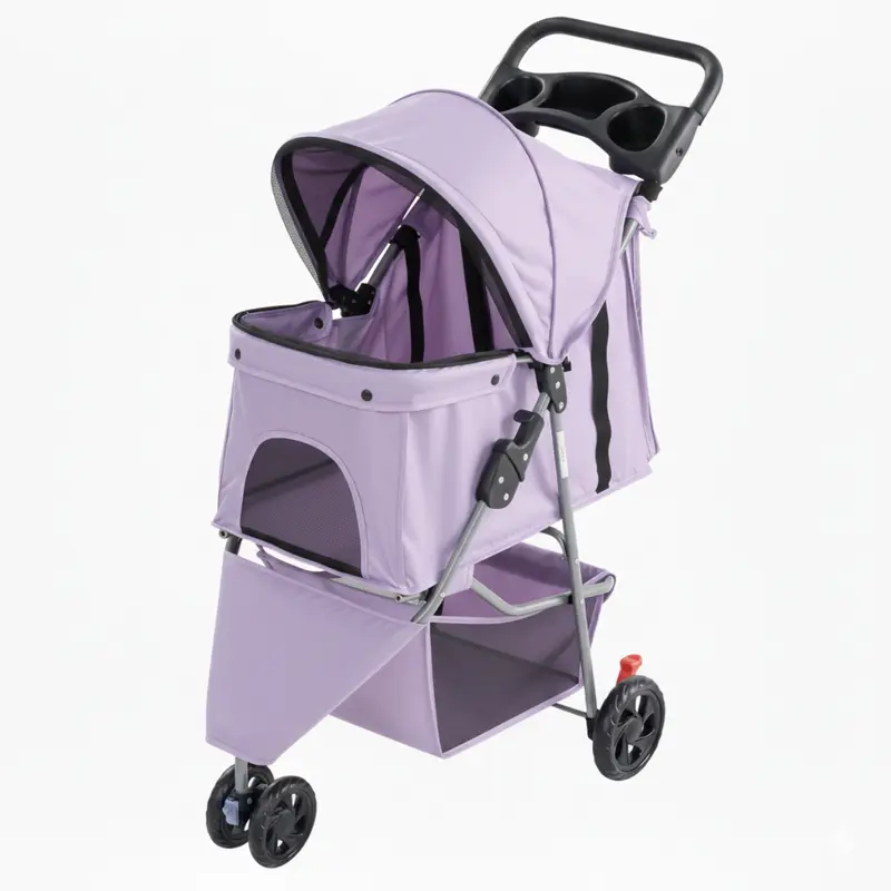 Hund- und Katzen-Kinderwagen mit Netzverdeck, Ablagekorb und Getränkehalter