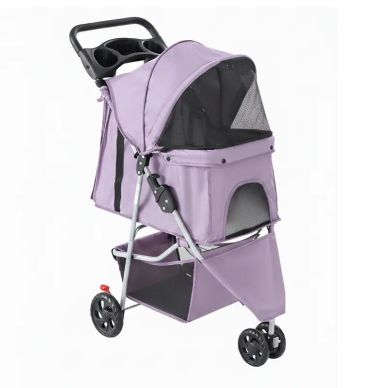 Hund- und Katzen-Kinderwagen mit Netzverdeck, Ablagekorb und Getränkehalter