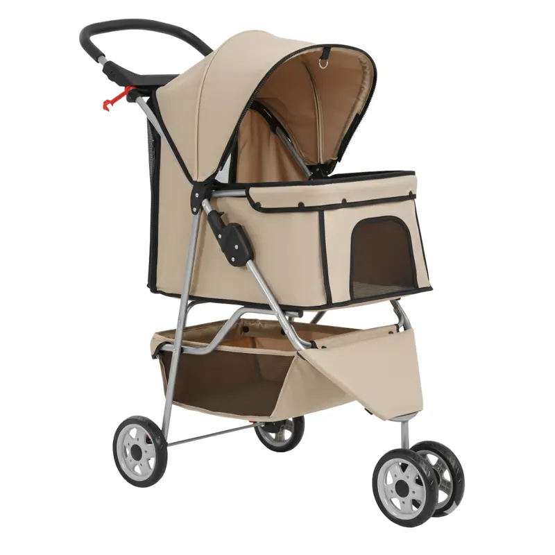 Hund- und Katzenkinderwagen mit Netzpaneelen, Aufbewahrungsbox und Getränkehalter